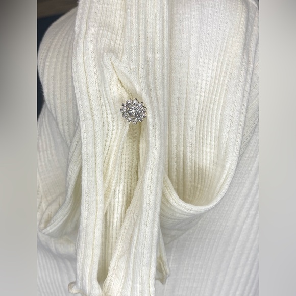 NWT Free People Amiri Knit Top Tofu Ivory Rhinestone Buttons XS - Picture 12 of 15
